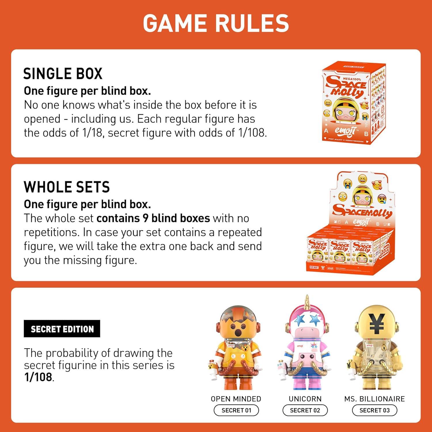 imagePOP MART Mega Space Molly 100  Emoji Series Molly Blind Box Figures Random Design Action Figures Collectible Toys Home Decorations Holiday Birthday Gifts for Girls and Boys Whole SetMega Space Molly 100  Emoji Series