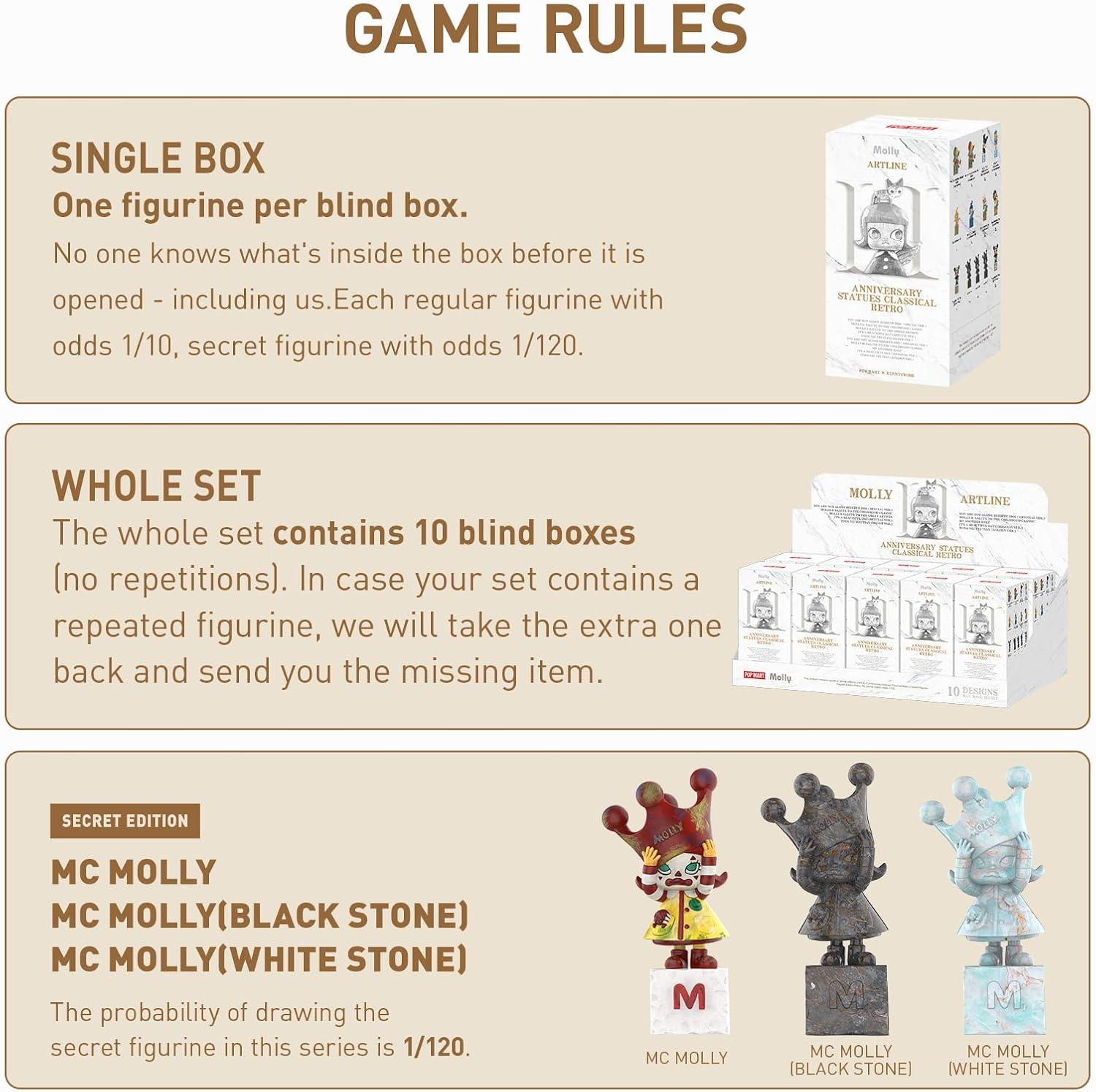 imagePOP MART Molly Anniversary Statues Classical Retro 2 Series Figures Molly Blind Box Figures Random Design Action Figures Collectible Toys Home Decorations Holiday Birthday Gifts Single BoxMolly Anniversary Statues Classical Retro 2