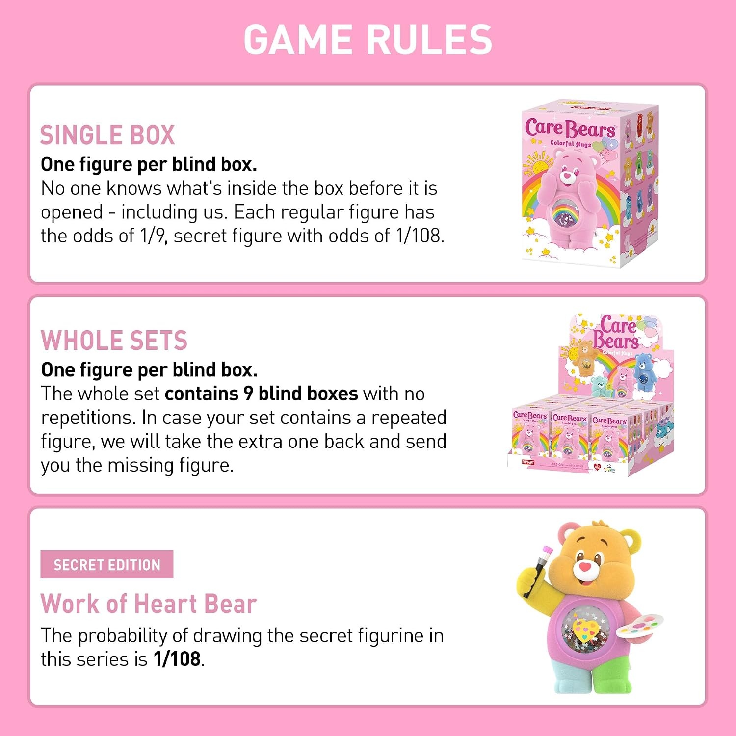 image:imagePOP MART Care Bears Colorful Hugs Series Blind Box Figures Random Design Action Figures Collectible Toys Home Decorations Holiday Birthday Gifts for Girls and Boys Whole Set